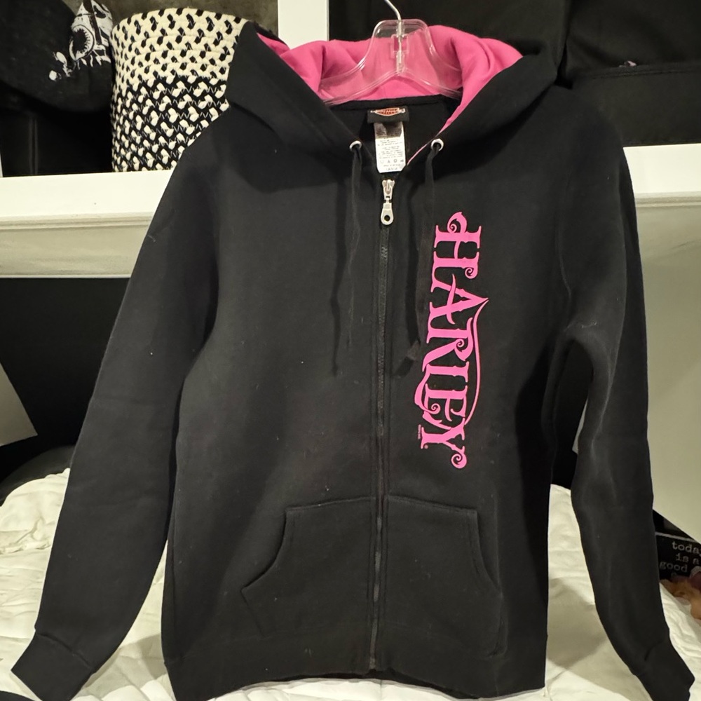 Harley-Davidson Black and Pink Zip-Up Hoodie
